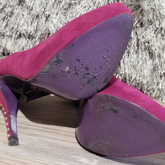 MixxShuz Magenta Suede Studded Platform Heels Sz 7 - Picture 8 of 9